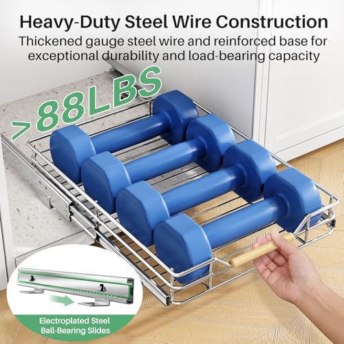 Pull out Cabinet Organizer, 15"W X 21"D, Heavy Duty Smooth Sliding Under Cabinet Shelves for Pots and Pans, Full-Extension Roll out Drawers, Slide out Organization for Home Kitchen Pantry - view 5