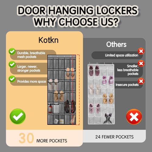 Over the Door Shoe Organizer with 30 Breathable Mesh Pockets - Large Capacity Closet Storage for Men & Women, Hanging Shoe Rack Organizer (Gray) - view 4