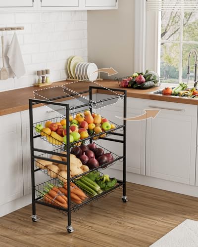 25.2" W Kitchen Storage Cart, 4-Tier Snack Cart with Wheels - view 3