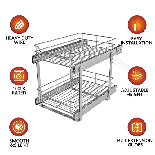 2-Tier Narrow Cabinet Pull Out Shelves, 8" W x 22" D, Chrome - view 3