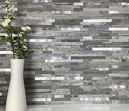 10-Sheet Peel and Stick Backsplash Wall Tile, PVC Kitchen Backsplash Peel and Stick in Distressed Wood, 9.4 sq.ft - view 6