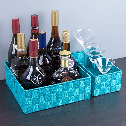 Woven Storage Baskets for Organizing, Small Black Baskets Cube Bin Container Tote Organizer Divider for Drawer, Closet, Shelf, Dresser, Set of 4(Aqua) - view 5