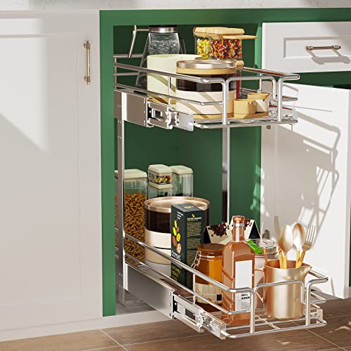 2 Tier Individual Pull Out Cabinet Organizer 7½" W x 21½" D, Slide Out Kitchen Cabinet Storage Sliding Shelves - view 6
