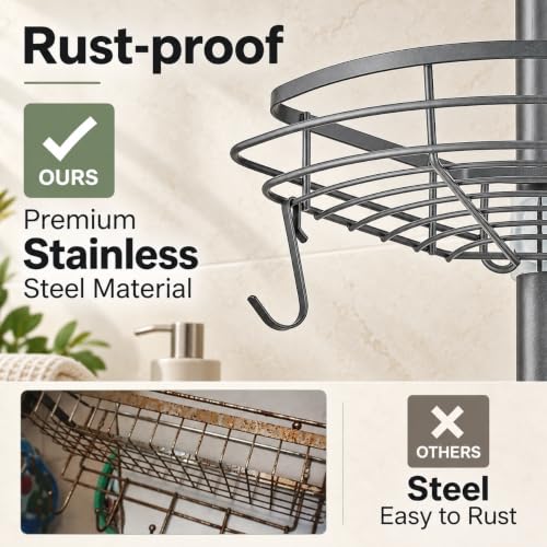 Shower Corner Caddy Organizer, Rustproof 4-Tier Tension Pole Shelf, Grey - view 2