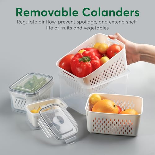 5 Set Fruit Storage Containers for Fridge with Colander, Produce & Veggie - view 4