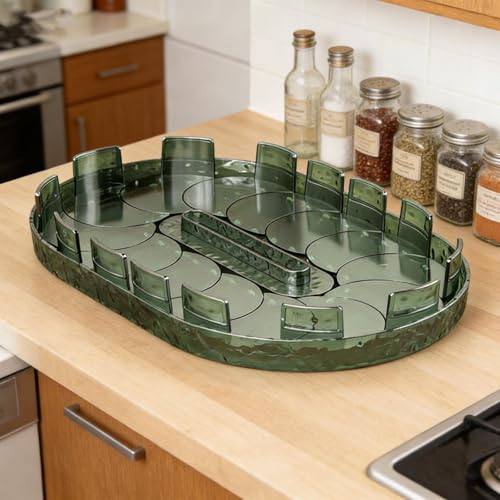 Turntable Organizer Rotating Storage Tray PET Material Anti-Slip Organizer Rotatable for Kitchen Refrigerator Pantry Beverage Storage, Green - view 5