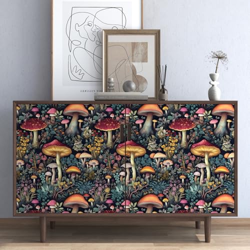 Mushoroom Wallpaper Peel and Stick Boho Black Red 17.5 x787In - view 4