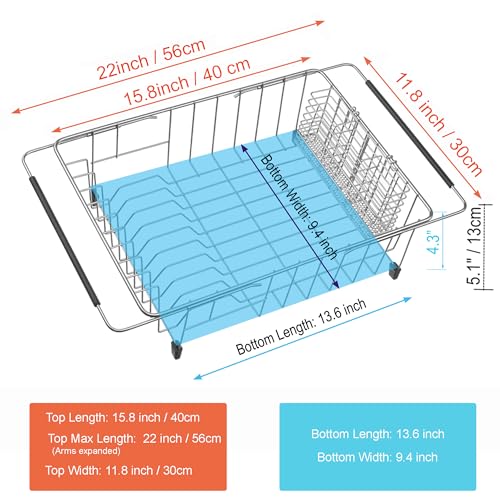 Expandable Dish Drying Rack Over Sink, Rustproof Stainless Steel Basket Shelf, Multifunctional Dish Drainer Organizer with Utensil Cutlery Holder - view 2