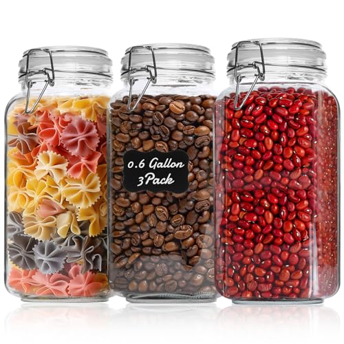 Large Square Glass Jars with Airtight Lids 78 oz 3 Pack Wide Mouth