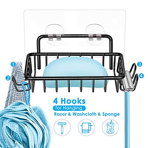 Shower Caddy Shelf with Hooks Storage Rack Organizer Adhesive Stainless Steel without Drilling for Bathroom, Lavatory, Washroom, Restroom, Shower, Toilet, Kitchen (Black, 3 Pack) - view 2