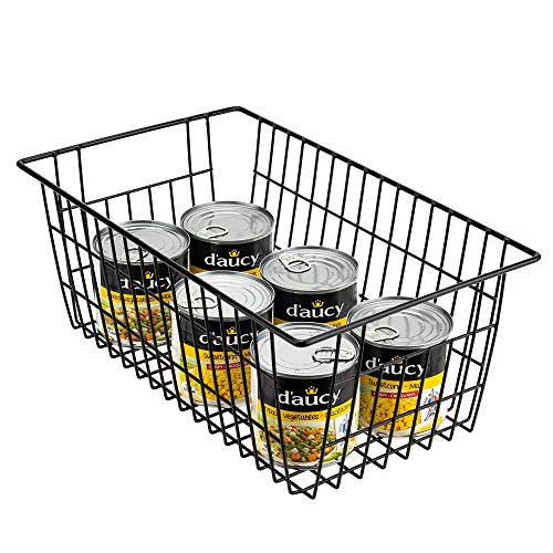 Freezer Basket Organizer, Refrigerator Metal Wire Storage Divider, Household Container Bins with Handles for Kitchen, Bathroom, Office, Camping, Black,Set of 4 - view 5