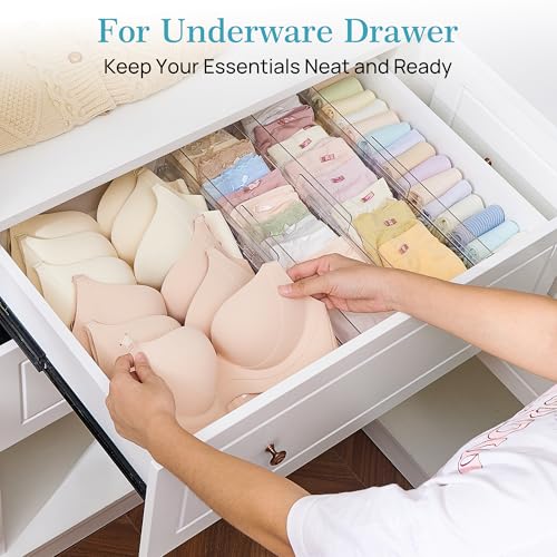 8 Pack Drawer Dividers for Clothes, 4" High 10.2"-16.5" Adjustable Expandable Dresser Drawer Organizer, Clear Plastic Separators for Dresser, Baby Clothing, Underwear, Cosmetic, Toiletries - view 5