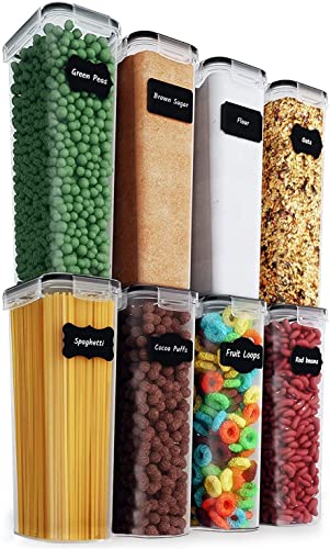 Kitchen Storage Box Set - 8 Airtight Food Jars for Storing Spaghetti, Pasta, Flour, Cereals, Pet Food Preservation, BPA Free (3 quarts)