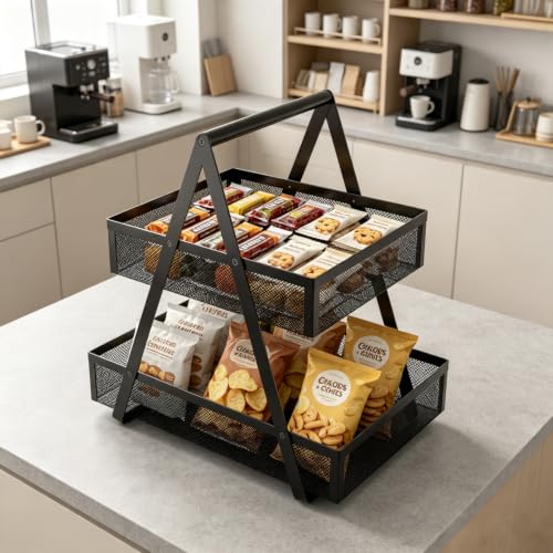 Snack Organizer for Countertop - 2 Tier Metal Snack Basket - view 4