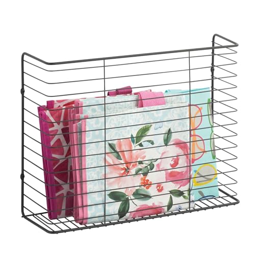Portable Metal Farmhouse Wall Decor Angled Storage Organizer Basket Bin for Hanging in Kitchen/Pantry - Store Plastic Bags, Foils, Oils, Sandwich Bags - Black - view 6