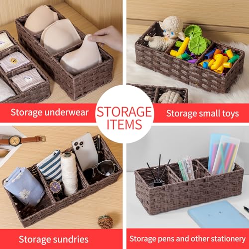 Toilet Tank Topper Paper Basket Multiuse Hand Woven Plastic Wicker Basket Bins with Divider for Shelves Rustic Farmhouse Bathroom Decor Countertop Organizer Storage - view 6