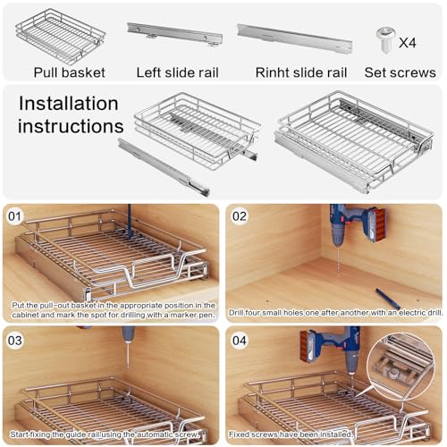 Kitchen Cabinet Pull Out Shelf and Drawer Organizer Slide Out Pantry Storaqe Basket in Multiple Sizes (21" W x 21" D,1 Tier) - view 6