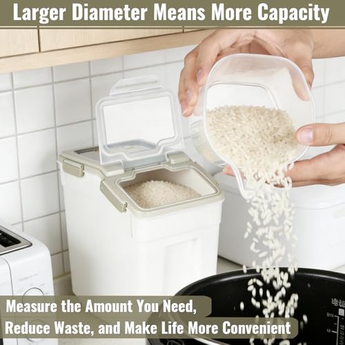 2 Pack Rice Container 25 lbs Large Bulk Flour Sugar Storage Holdhouse Plastic Grain Cereal Dry Goods Bin with Spoon and Measuring Cup for Kitchen Pantry Organization - Grey - view 5