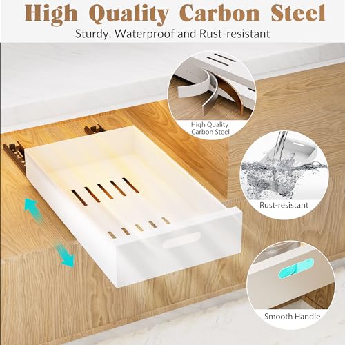 HBL' 1 Pack | 21" Deep Pull Out Cabinet Organizer Adhesive, 10-Inch Wide Sturdy Carbon Steel Roll-Out Drawers, Designed for Frameless Cabinets, Slide-Out Shelves for Pantry. - view 4