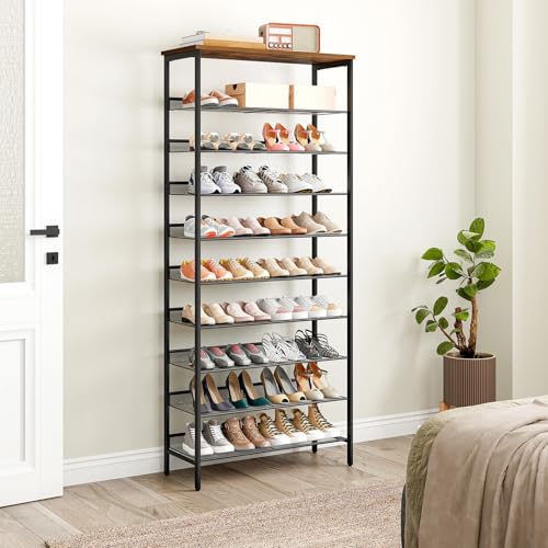 Shoe Rack for Entryway, 10-Tier Shoe Shelf, Large Capacity Shoe Storage Organizer for 27-30 Pairs of Shoes, Front Door Entrance, Hallway, Closet, Space Saver, Rustic Brown and Black BF110XJ01G1 - view 2