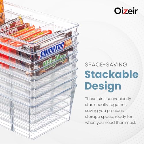 Clear Pantry Organizer Bins 8-Pack - Fridge Organizer with 3 Removable Dividers, Ideal for Kitchen, Pantry, Refrigerator, Freezer, and Snack Storage - view 4