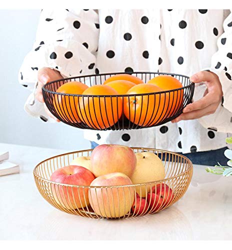 Metal Wire Fruit Basket,Large Round Storage Baskets for Bread,Metal Wire Bread Fruit Bowl Vegetable Stand Holder for Snacks,Modern Fruit Bowl Decorate Kitchen Counter,Black - view 4