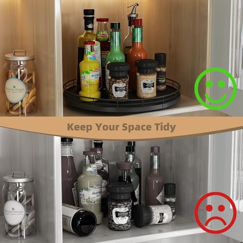 13" Lazy Susan Turntable Organizer for Table Top, Round Wooden Lazy Susan for Cabinet Kitchen Decor Centerpieces Coffee Table, Storage Condiments Spices, Bathroom Vanity Tray for Soap, Black - view 6