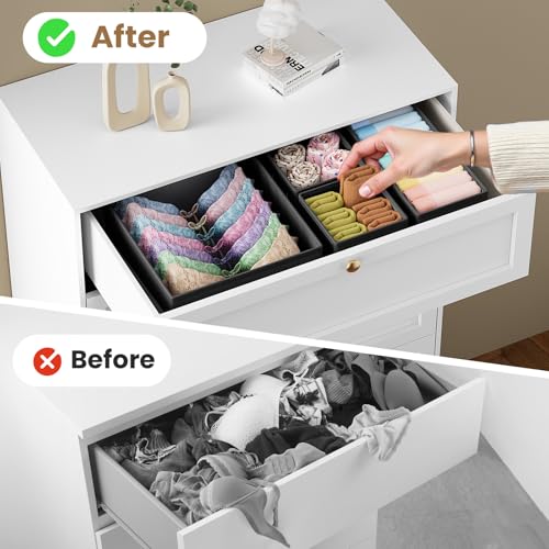 Drawer Organizer Clothes, 24 Pack Drawer Organizers and Underwear Organizer for Nursery, Dividers Clothes Organizer, Closet Organization and Foldable Storage Bins for Sock, Bra, Tie, Black - view 6