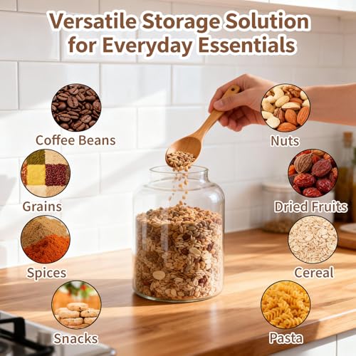 2 PCS Large Glass Food Storage Jars with Airtight Lids, 4.2 Qt Wide Mouth Glass Canister Set for Pantry, Rice, Flour, Sugar, Cereal & Coffee - view 5