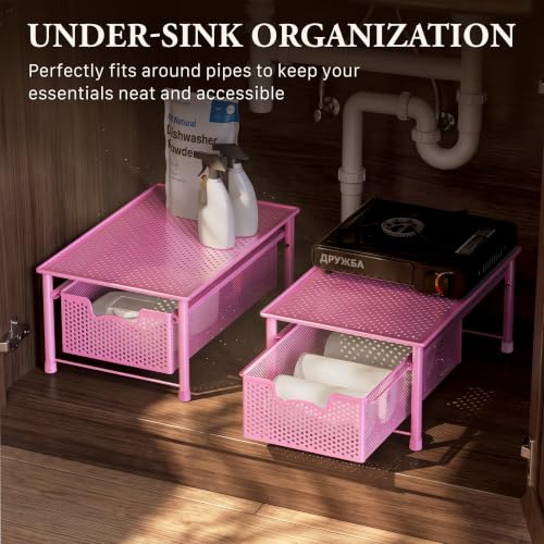 Stackable Cabinet Basket Drawer Organizer, Pink - view 6