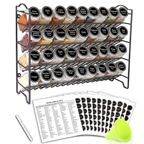 Spice Rack Organizer with 36 Spice Jars 4 oz, 396 Spice Labels