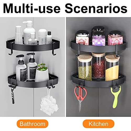 Adhesive Corner Shower Caddy with Hooks, Black, 2 Pack - view 5