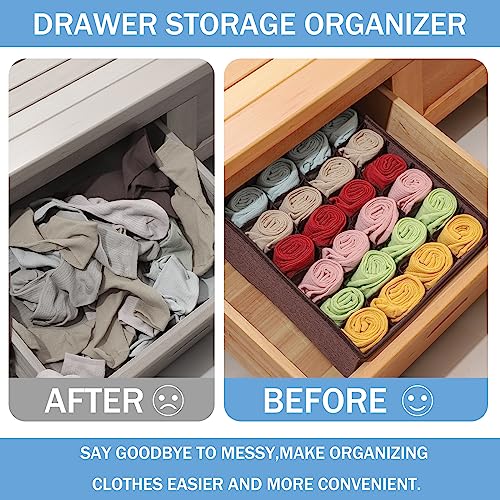 Foldable Storage Cubes Drawer Underwear Organizer Dividers， under Cabinet Organizer 24-Cell Fabric Storage Boxes for Lingerie,Socks,Ties （Coffee） - view 3