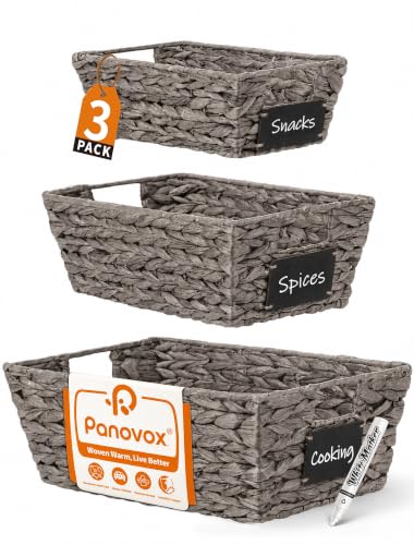 Pantry Baskets, 3 Pack Wicker Storage Baskets for Shelves, Gray