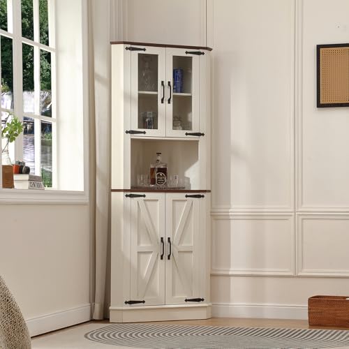 68'' Farmhouse Corner Storage Cabinet with Adjustable Shelf