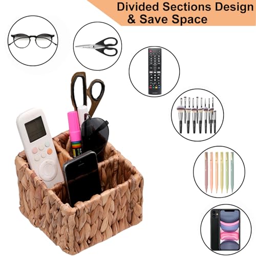 Handwoven Remote Control Holder Desk Organizer Caddy with 3 Compartments - view 5