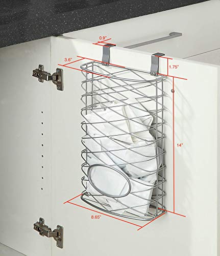 Over Cabinet Kitchen Storage Organizer Holder or Basket - Hang Over Cabinet Doors in Kitchen/Pantry - Holds up to 50 Plastic Shopping Bags (SILVER) - view 6