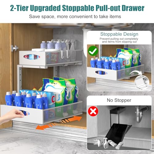 2 Pack Large Under Sink Storage Organizer, White - view 4