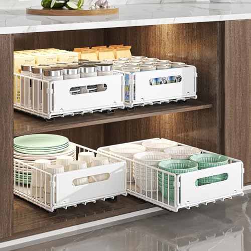 Pull Out Cabinet Organizer, White, 2Piece 9.8" W X15 D X3.9 H - view 2