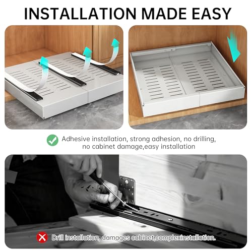 Pull out Cabinet Organizer, 1 pack, 20.5" Deep Heavy Slide out Drawers, Upgrade Three Triple-Slide Rail Systems, Expandable 12.8"-20.8" Roll out Shelf Storage for Kitchen Base Cabinet Organization - view 6