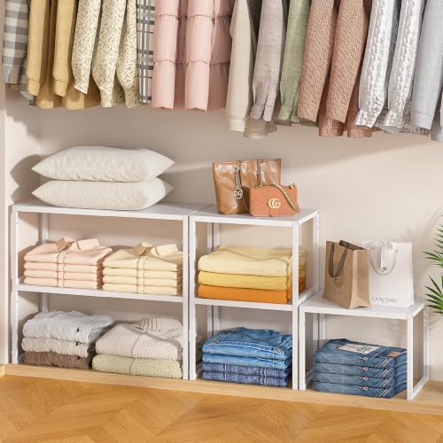 2 Pack Stackable Closet Organizers and Storage Shelves, Expandable Metal Clothing Shelf, Adjustable Shelving Unit for Cabinet Wardrobe, Kitchen, Pantry, Sweater Clothes Cube Storage Organizer - view 3