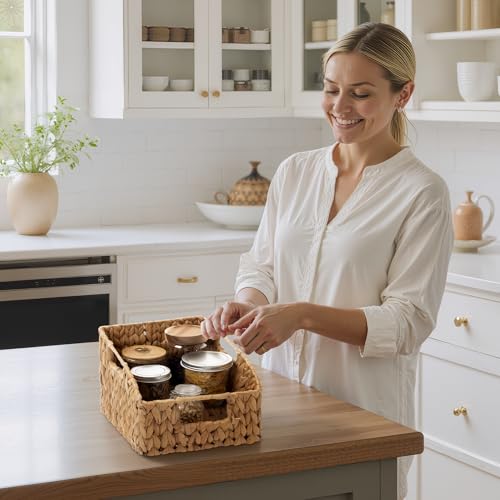 Pantry Baskets for Organizing, Wicker Basket with Built-in Handles, Handwoven Wicker Storage Baskets, Water Hyacinth for Shelves, 2 Pack - view 6