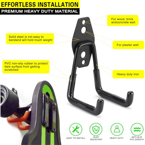 2 Pack Garage Hooks Heavy Duty Storage Organizer Wall Mount Power and Garden Tool Hangers, for Hanging Ladders, Ropes, Hose, Bulk Items - view 2