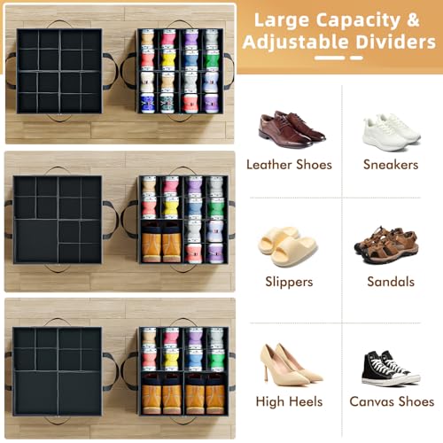 Large Reinforced 2 Pack Shoe Organizer for Closet with Adjustable Dividers - view 2