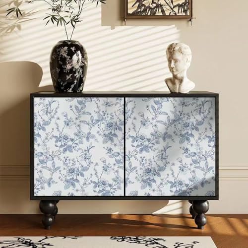 Light Blue Botanical Floral Shelf Liner Contact Paper Peel and Stick Botanical Floral Wallpaper for Walls Bahtroom Bedroom Kitchen Cabinets Dresser Drawer Furniture Arts Carfts Decal 17.7X117 Inches - view 4
