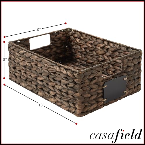 Set of 4 Water Hyacinth Pantry Baskets, 10" x 13" x 5", with Chalkboard Labels and Chalk Marker - Espresso, Woven Storage Bin Organizers for Kitchen Shelves - view 7