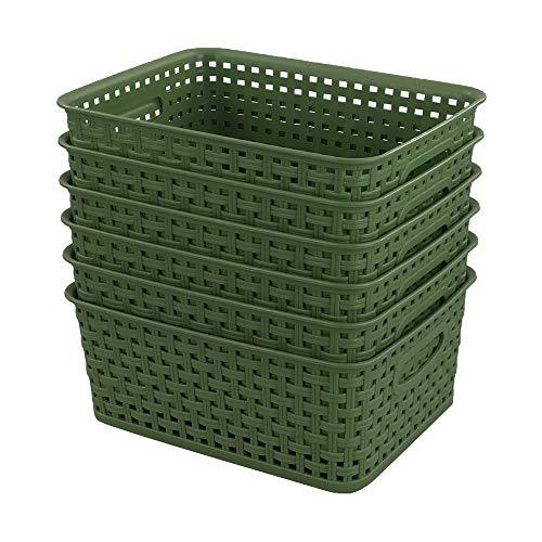 Plastic Weave Storage Baskets for Kitchen Bathroom, Green, 6 Packs