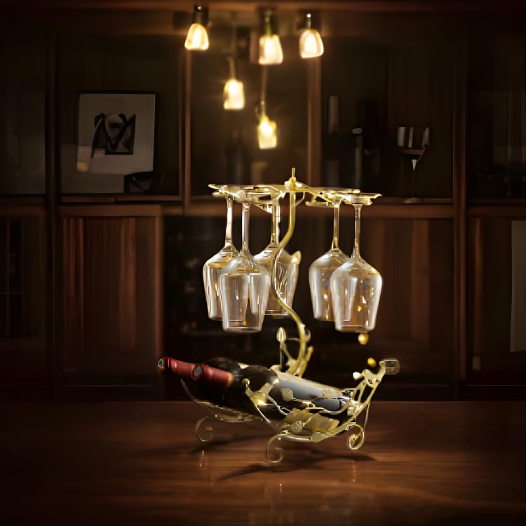 Wine Rack with Glass Holder-Hold 2 Wine Bottles and 6 Glasses - view 5