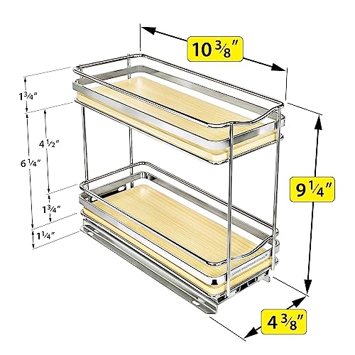 Élite Pull Out Spice Organization for Cabinets - 4-3/8 inch Wide – Spice Rack for Inside Cabinets – Wood/Chrome - Sliding Spice Rack Organizer for cabinet – Spice Rack - 2 Tier - view 5