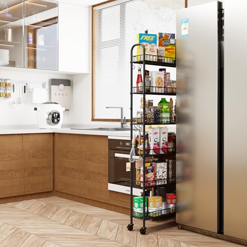 Slim Rolling Storage Cart with Wheels, Metal 6 Tier Spice Rack Mobile Shelving Unit Organizer Kitchen Utility Cart for Office Bathroom Kitchen Laundry Room Narrow Places (6inches) - view 2